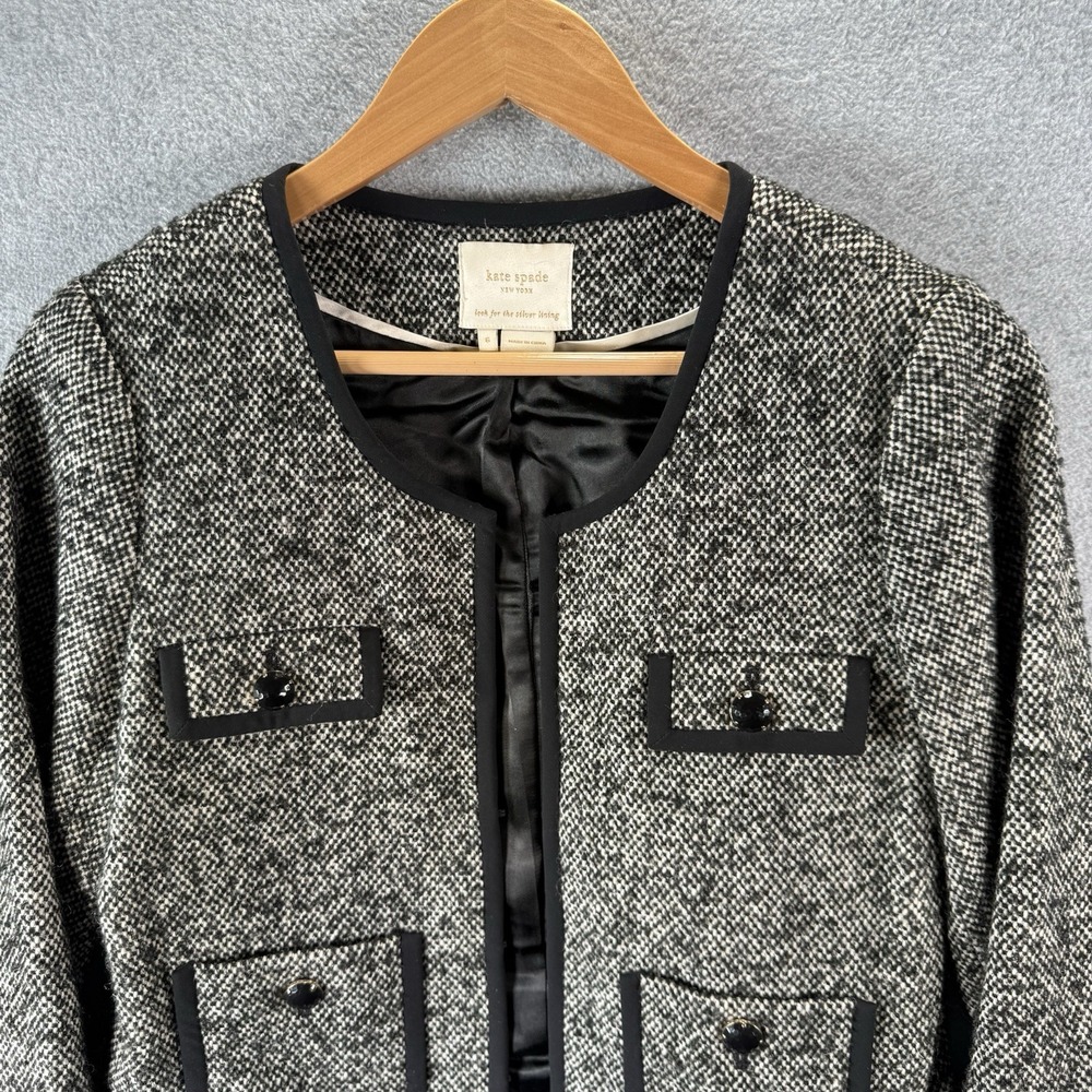 Kate Spade Ella Wool Tweed Cropped 3/4 Sleeve Jewel Preppy Blazer Suit Size 6 - Picture 3 of 14